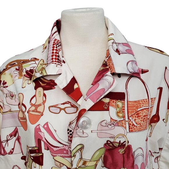 The Cat's Pajamas Novelty Print Top Shoes & Handbags Motif 100% Cotton Size S - Picture 3 of 12